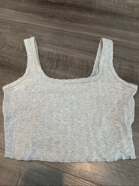 AE Offline Heather Gray Ribbed Crop Tank Top